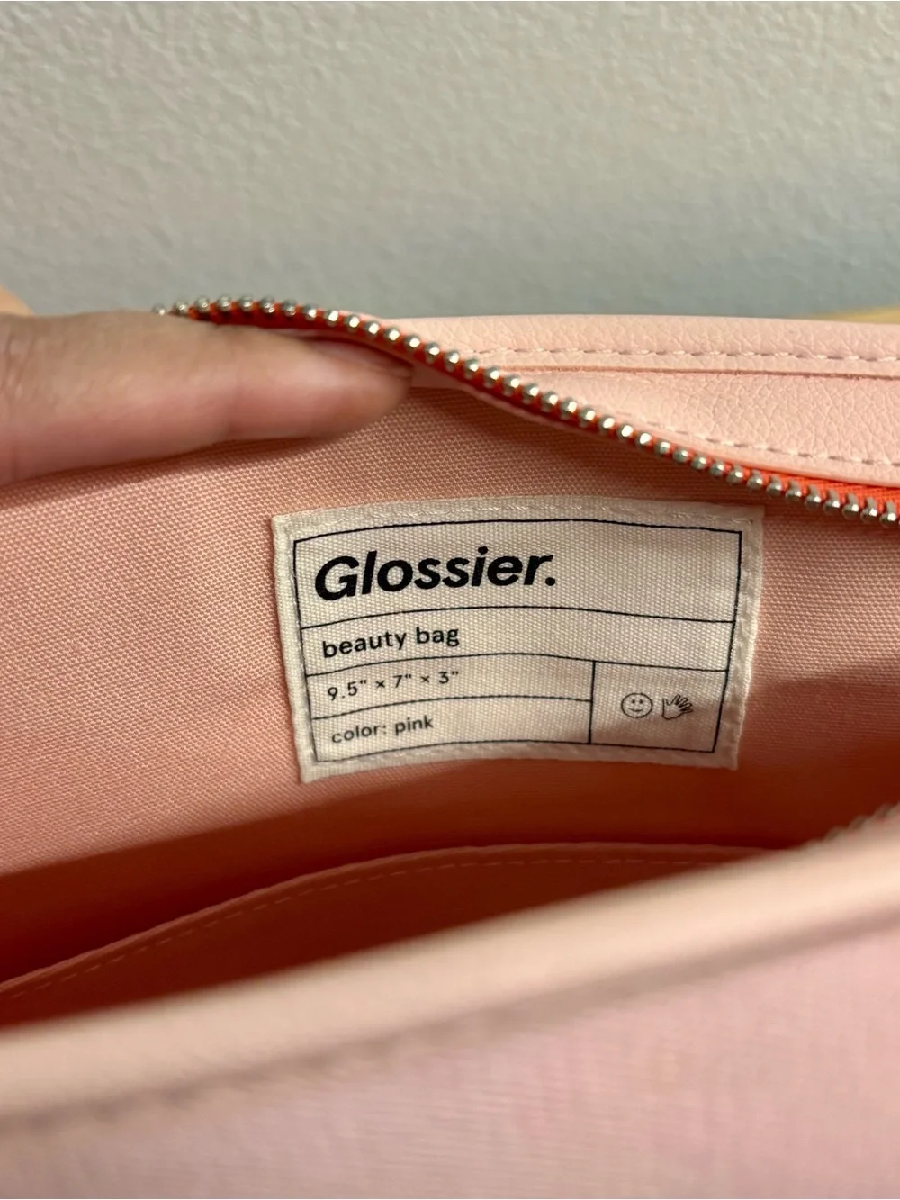 Glossier Beauty Bag Pink Cosmetic Pouch with Red Logo